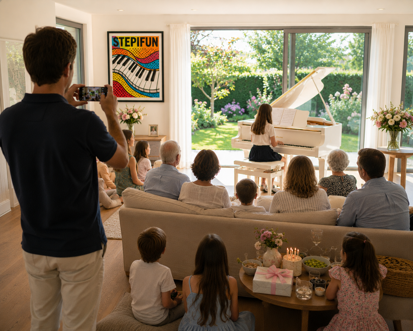 Piano performance in a bright room