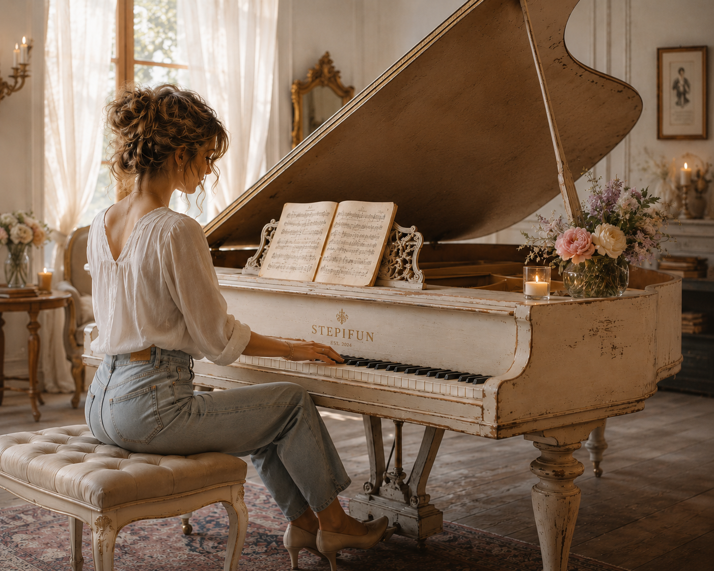COPY2: Woman at a white grand piano